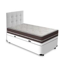 Cama Box Baú + Cabeceira Cassis e Colchão Solteiro - Anjos - Classic Superlastic 88x188x64cm Branco