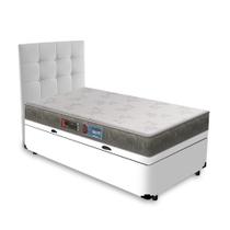 Cama Box Baú + Cabeceira Cassis e Colchão Solteiro - Castor - Sleep Max - 88x188x60cm Branco