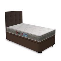 Cama Box Baú + Cabeceira Cassis e Colchão Solteiro - Castor - Sleep Max - 88x188x60cm Marrom