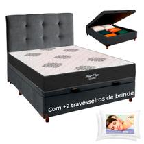 Cama Box Bau + Cabeceira + Colchão Casal Molas Ensacadas Star Plus + 2 Travesseiros Ortobom