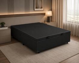 Cama Box Baú Casal 138 Bello Box - Tecido Sintético Preto Cama Box Baú Casal 138 Bello Box - Tecido Sintético Preto