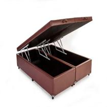 Cama Box Baú Casal 138 Bipartido - Bello Box Tecido Sintético Marrom