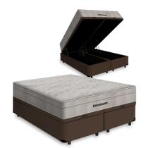 Cama Box Baú Casal 138 Bipartido Sintético Marrom com Colchão Ortobom Airtech Spring Pocket D26 Bege 70x138x188