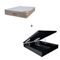Cama Box Baú Casal 138 Bipartido Sintético Preto com Colchão Ortobom Airtech Spring Pocket D26 Bege 70x138x188