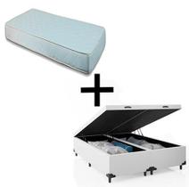 Cama Box Baú Casal 138 Bipartido - Tecido Sintético Branco com Colchão Munique Bello Box - 100% Espuma - D33 Branco 55x138x188