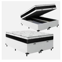 Cama Box Baú Casal 138 Bipartido Tecido Sintético Branco com Colchão One Face D33 - Bello Box - 58x138x188cm Cama Box Baú Casal 138 Bipartido Tecido Sintético Branco com Colchão One Face D33 - Bello Box - 58x138x188cm