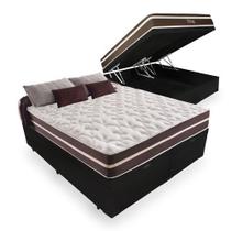 Cama Box Baú Casal 138 Bipartido Tecido Sintético Preto com Colchão Little Angel - Bello Box - Mola Superlastic