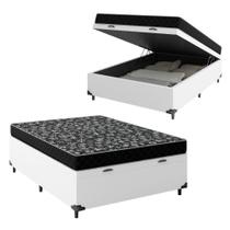 Cama Box Baú Casal 138 Sintético Branco com Colchão de Espuma D20 - Tampo Preto 12cm Cama Box Baú Casal 138 Sintético Branco com Colchão de Espuma D20 - Tampo Preto 12cm