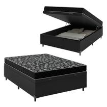Cama Box Baú Casal 138 Sintético Preto com Colchão de Espuma D20 - Tampo Preto 12cm Cama Box Baú Casal 138 Sintético Preto com Colchão de Espuma D20 - Tampo Preto 12cm