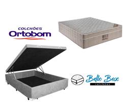 Cama Box Baú Casal 138 Suede Cinza com Colchão Ortobom Airtech Spring Pocket D26 Bege 70x138x188