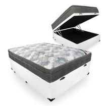 Cama Box Baú Casal 138 Tecido Sintético Branco Com Colchão - D26 Ortobom ISO Superpocket 66X138X188