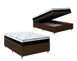 Cama Box Baú Casal 138 Tecido Sintético Marrom com Colchão Espuma D33 One Face Preto - Bello Box - 58x138x188