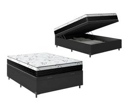 Cama Box Baú Casal 138 Tecido Sintético Preto com Colchão Espuma D33 One Face Preto Bello Box - 58x138x188