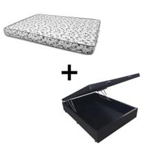 Cama Box Baú Casal 138 - Tecido Sintético Preto Com Colchão Nápoles Bello Box - 100% Espuma - Branco D33 55x138x188 Cama Box Baú Casal 138 - Tecido Sintético Preto Com Colchão Nápoles Bello Box - 100% Espuma - Branco D33 55x138x188