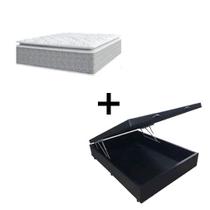 Cama Box Baú Casal 138 Tecido Sintético Preto Com Colchão Nazar Molas Ensacadas com Pillow Top - Bello Box - Conforto (Espuma da Nasa) Viscoeslástico D33 Cinza