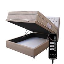 Cama Box Baú Casal 1,38x1,88 Com Controle Massageador Bege escuro Cabeceira Bege claro ALLMAG Cama Box Baú Casal 1,38x1,88 Com Controle Massageador Bege escuro Cabeceira Bege claro ALLMAG