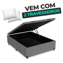 Cama Box Baú Casal 138x188x41cm Sintético Cinza - Nova Box