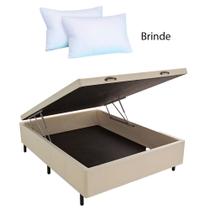 Cama Box Baú Casal 44x138x188 cm Couro Bege