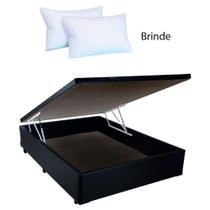 Cama Box Baú Casal 44x138x188 cm Couro Preto