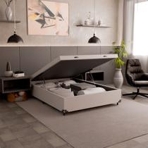 Cama Box Baú Casal - 44x138x188 - Couro Branco Cama Box Baú Casal - 44x138x188 - Couro Branco