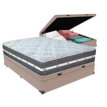 Cama Box Baú Casal Bege + Colchão Black Graphite 27 Molas Ensacadas Anjos Cama Box Baú Casal Bege + Colchão Black Graphite 27 Molas Ensacadas Anjos