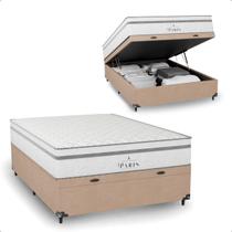 Cama Box Baú Casal Bege + Colchão Paris Molas Branco Cama Box Baú Casal Bege + Colchão Paris Molas Branco