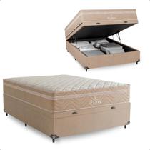 Cama Box Baú Casal Bege + Colchão Paris Molas Ensacadas Bege Cama Box Baú Casal Bege + Colchão Paris Molas Ensacadas Bege