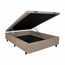 Cama Box Bau Casal Bege Sintetico Premium 47x138x188 - FA Elegante