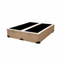 Cama Box Baú casal Bi partida em sintético bege com Pistão a gás - 138x188