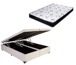 Cama Box Baú Casal Bi-Partido Green Bege + Colchão Espuma D28 138x188x15