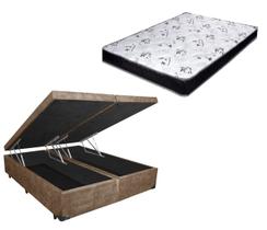 Cama Box Baú Casal Bi-Partido Green Bege Suede + Colchão Espuma D28 138x188x8