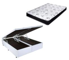 Cama Box Baú Casal Bi-Partido Green Branco + Colchão Espuma D28 138x188x15