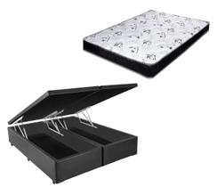 Cama Box Baú Casal Bi-Partido Green Cinza + Colchão Espuma D28 138x188x15