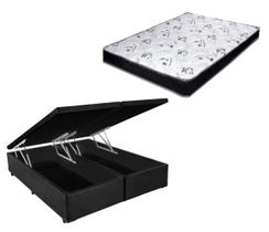 Cama Box Baú Casal Bi-Partido Green Preto + Colchão Espuma D28 138x188x15