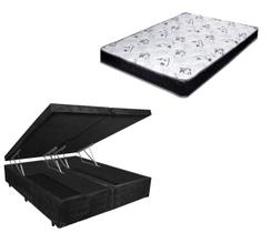 Cama Box Baú Casal Bi-Partido Green Preto Suede + Colchão Espuma D28 138x188x17