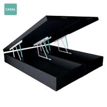 Cama Box Baú Casal Bipartida Preto Sintético 138x188 Cama Box Baú Casal Bipartida Preto Sintético 138x188