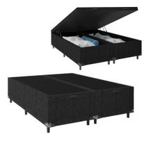 Cama Box Baú Casal Bipartido - 44x138x188cm - Suede Preto