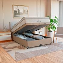 Cama Box Baú Casal Bipartido Bege + Colchão Paris Branco Cama Box Baú Casal Bipartido Bege + Colchão Paris Branco