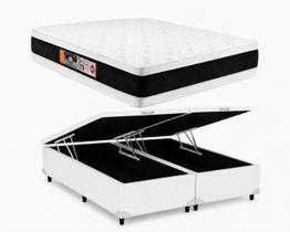 Cama Box Bau Casal Bipartido Branco Colchão Casal Black e White Air Double Face D45 138x188 - Castor