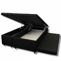 Cama Box Bau Casal Bipartido c/ Cama Auxiliar Suede 47x138x188 - Santo Box Cama Box Bau Casal Bipartido c/ Cama Auxiliar Suede 47x138x188 - Santo Box