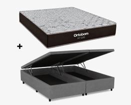 Cama Box Bau Casal Bipartido Cinza Colchão Fit D33 Espuma 138x188 - Ortobom
