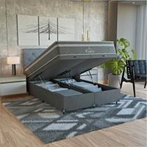 Cama Box Baú Casal Bipartido Cinza + Colchão Paris Molas