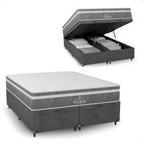 Cama Box Baú Casal Bipartido Cinza + Colchão Paris Molas Cama Box Baú Casal Bipartido Cinza + Colchão Paris Molas