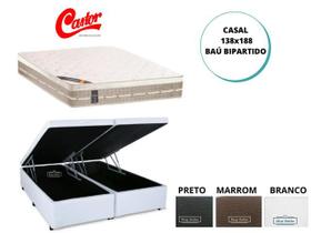 Cama Box Baú Casal Bipartido + Colchão Castor Premium Tecnopedic 138x188x72 (Ideal para locais sem passagem, Escadas e Corredores Estreitos)