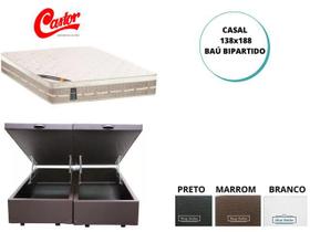 Cama Box Baú Casal Bipartido + Colchão Castor Premium Tecnopedic 138x188x72 (Ideal para locais sem passagem, Escadas e Corredores Estreitos)