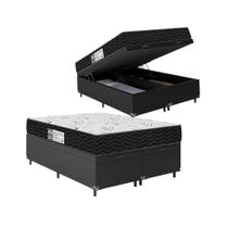 Cama Box Baú Casal Bipartido + Colchão D33 One Face - 61x138x188cm - Couro Preto