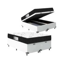 Cama Box Baú Casal Bipartido + Colchão D33 One Face - 61x138x188cm - Várias Cores