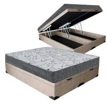 Cama Box Baú Casal Bipartido Colchão Espuma D33 Maxx Kansas + Box Sintético 77x138x188