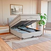 Cama Box Baú Casal Bipartido + Colchão Paris Molas Branco