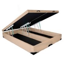 Cama Box Baú Casal Bipartido HomeQueen Sintético Bege 41x138x188